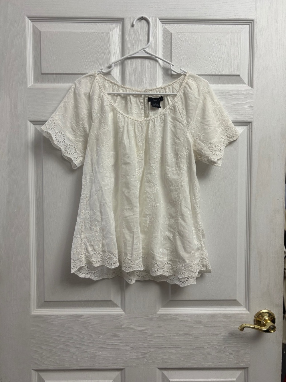 Women's Calvin Klein White Lace Cottagecore Short Sleeve Blouse